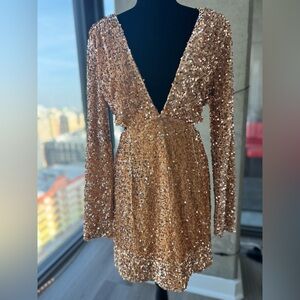 XL Petal and Pup Gold Sequin Mini Dress